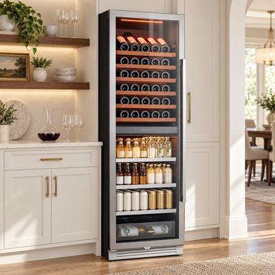 Ca'Lefort 24-Inch 15.1 Cu. Ft. Dual Zone Wine Beverage Cooler, 77-Bottle 177-Can Built-In/ Freestanding Refrigerator