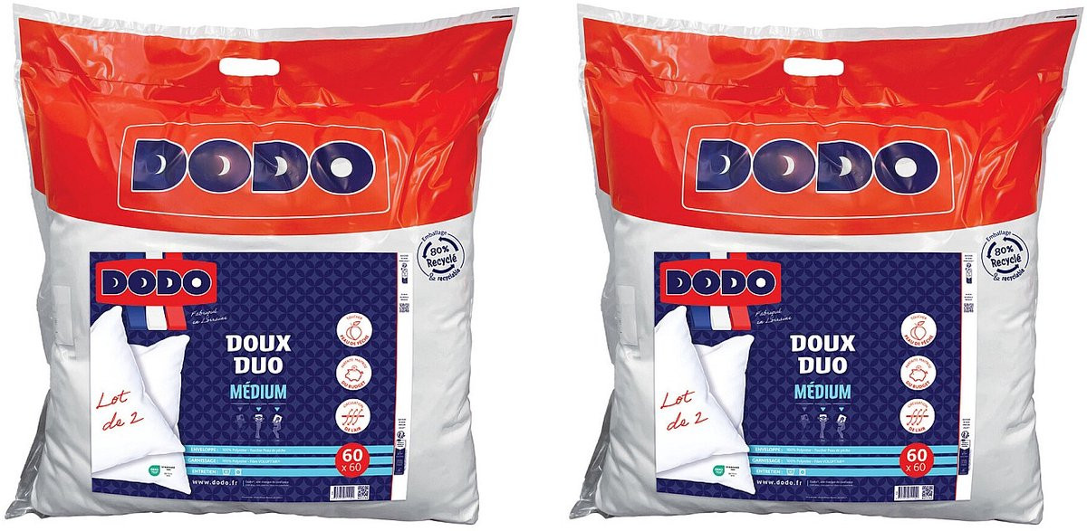 DODO DOUX DUO Set van 2 hoofdkussens met perzikhuidgevoel - 60 x 60 cm