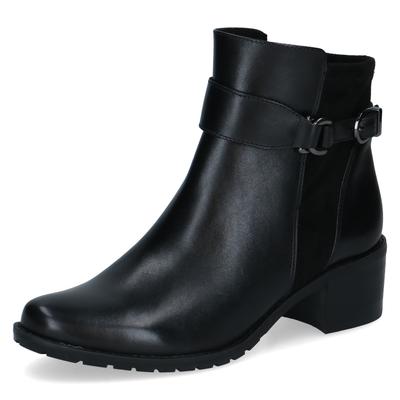 Stiefelette CAPRICE, Damen, Gr. 39, schwarz, Leder, Textil, Schuhe Stiefelette, Blockabsatz, Ankleboots mit Zierschnalle, bequeme Weite