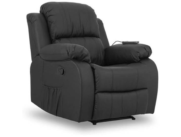 Don Descanso-Trevi Schwarz Relax Massagesessel 160º Liegend mit 8 leisen Motoren, Lendenwirbelwärme, Sist. 4-Zonen-Massage und PU-Finish [inklusive Fernbedienung]. Ideale ältere Menschen