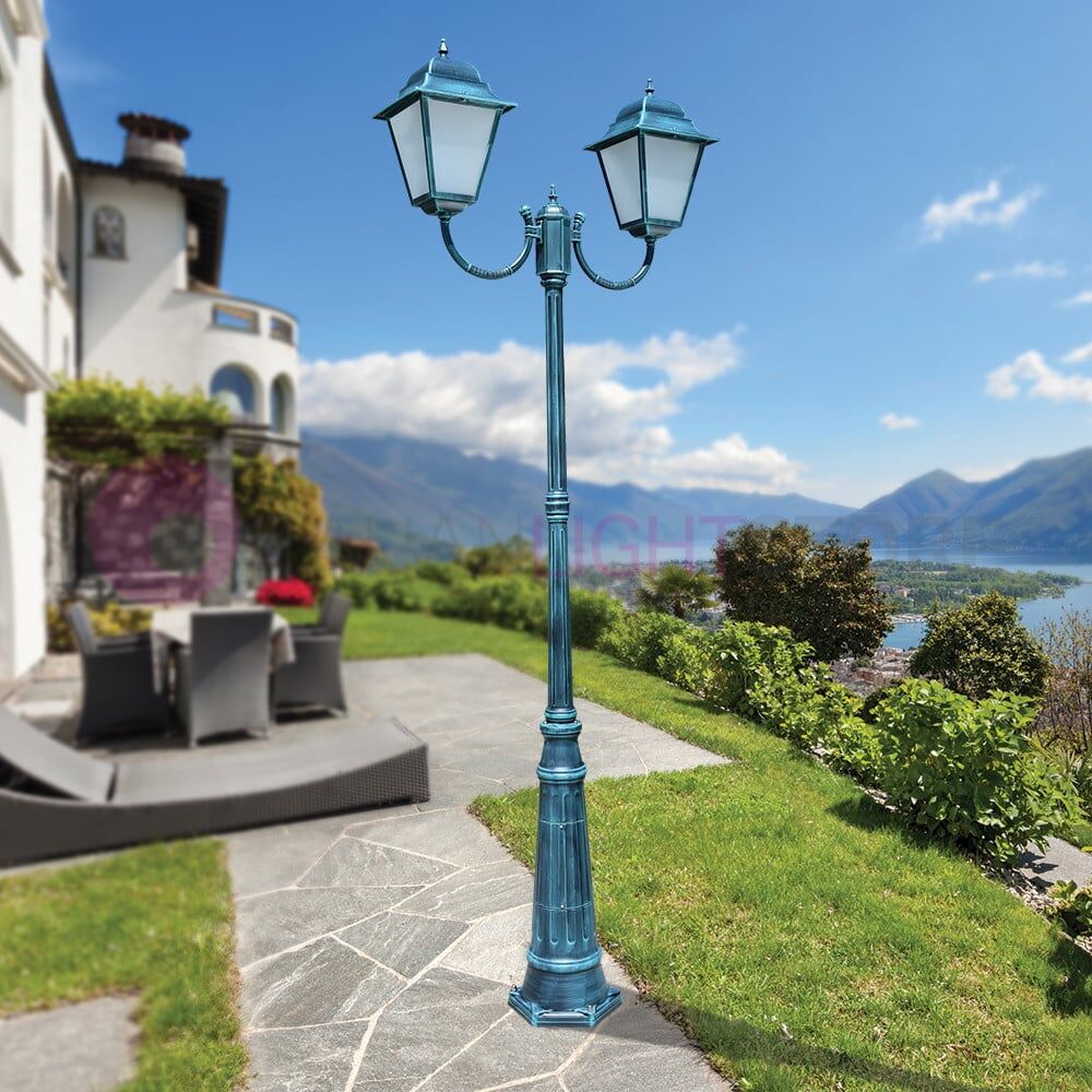 Athena Grande Lampione Per Giardino A 2 Luci H. 259 Lanterna Quadrata