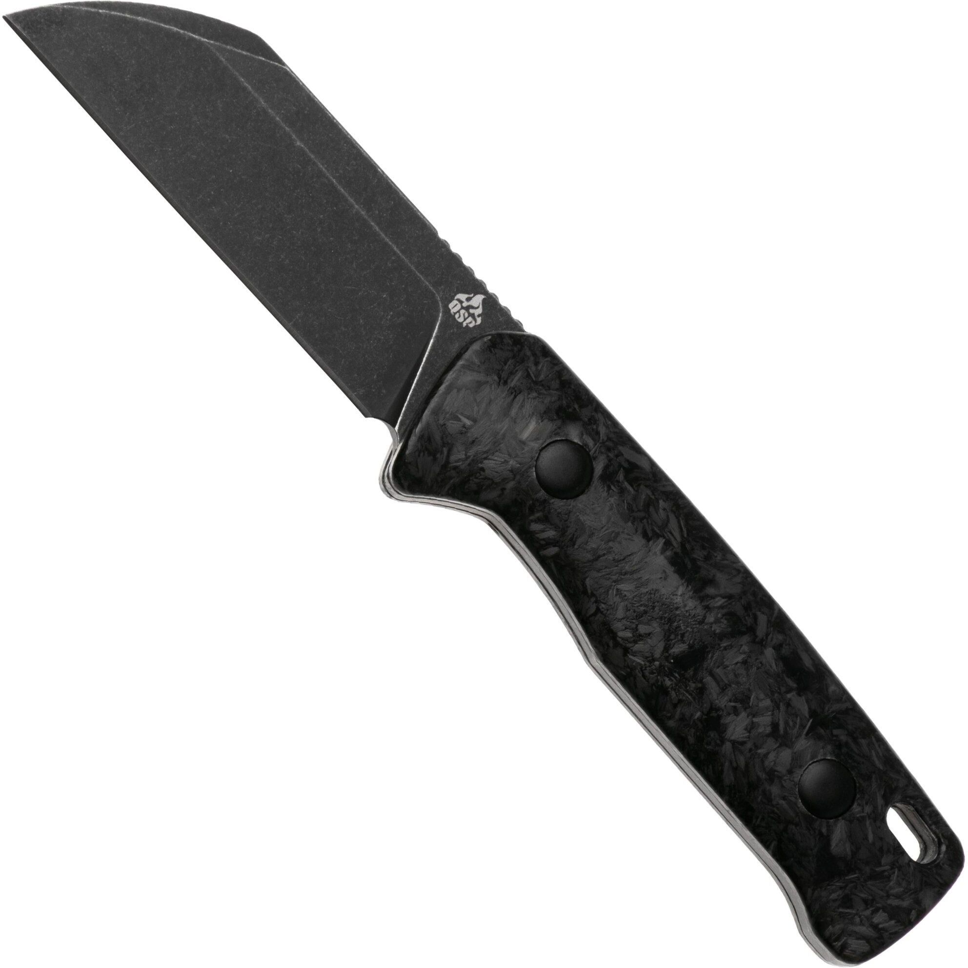 QSP Knife Baby Penguin QS130BP-F2 Blackwashed 14C28N Blue Glow In The Dark Carbon, coltello fisso