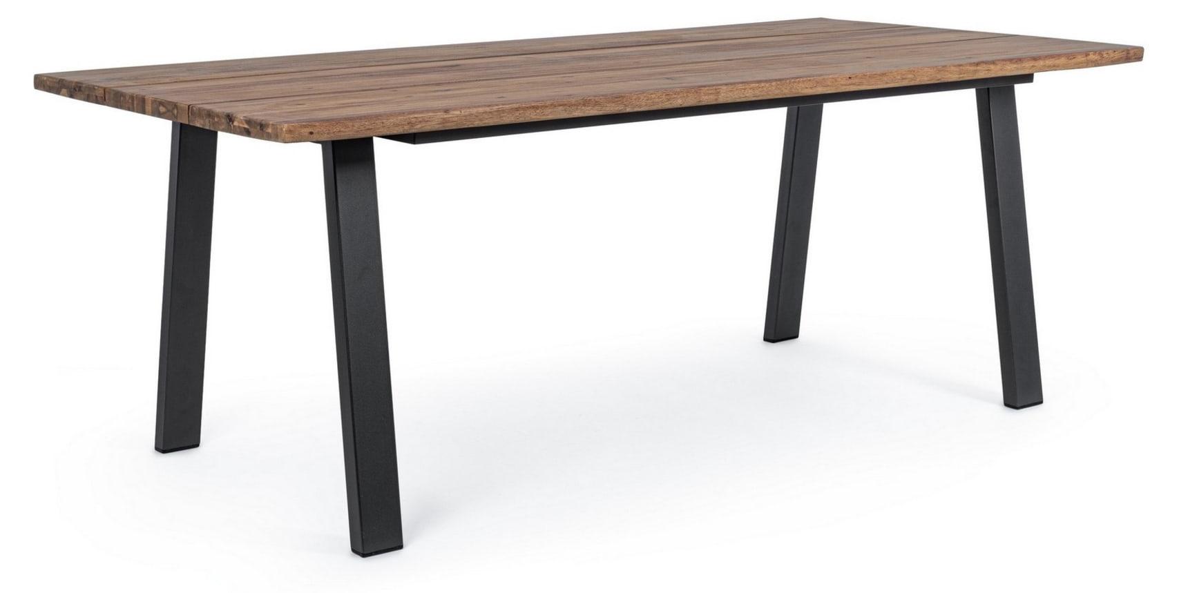 Rechteckiger Tisch FERRERIES aus Akazienholz und anthrazitfarbenem Stahl, 200×100 cm
