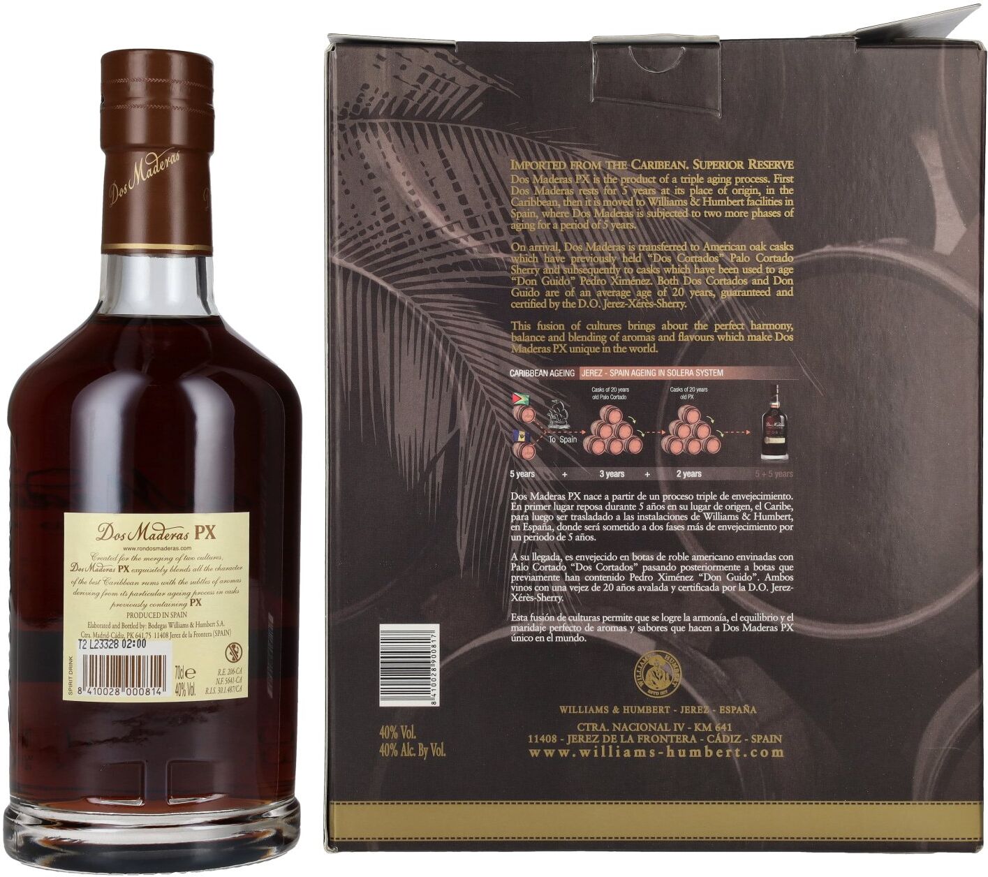 Dos Maderas Aged Rum Dos Maderas PX 5+5 Years Old Triple Aged Spirit Drink 40% Vol. 0,7l in Geschenkbox mit 2 Gläsern