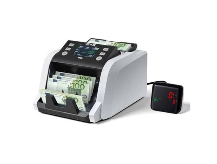 VEVOR Compteuse de Billets\, 1200 pcs/min\, Machine à Compter les Billets\, Comptage de Valeur\, Détection de Contrefaçons par UV/MG/IR/DD/DBL/HLF/CHN\, Écran TFT\, Multi-Devises pour Dollars et Euros