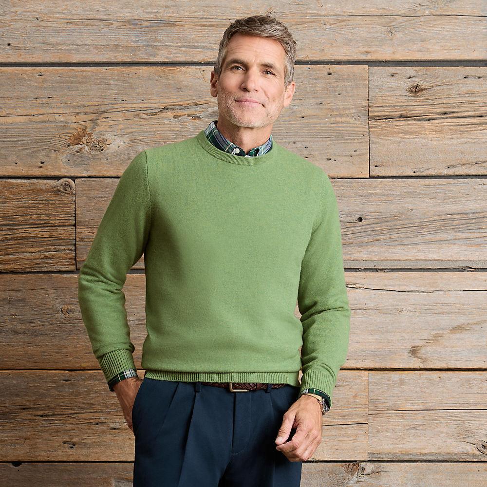 Kaschmirpullover mit rundem Ausschnitt, Herren, size: regular, Grün, Kaschmir, by Lands' End