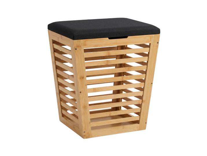 Nuxio Wäschekorb aus Bambus mit Sitzfläche 40/40/56 cm, Schwarz, Naturmaterialen, 40x56x40 cm, Haushalt & Reinigung, Wäschepflege, Wäschekörbe & Wäschetonnen
