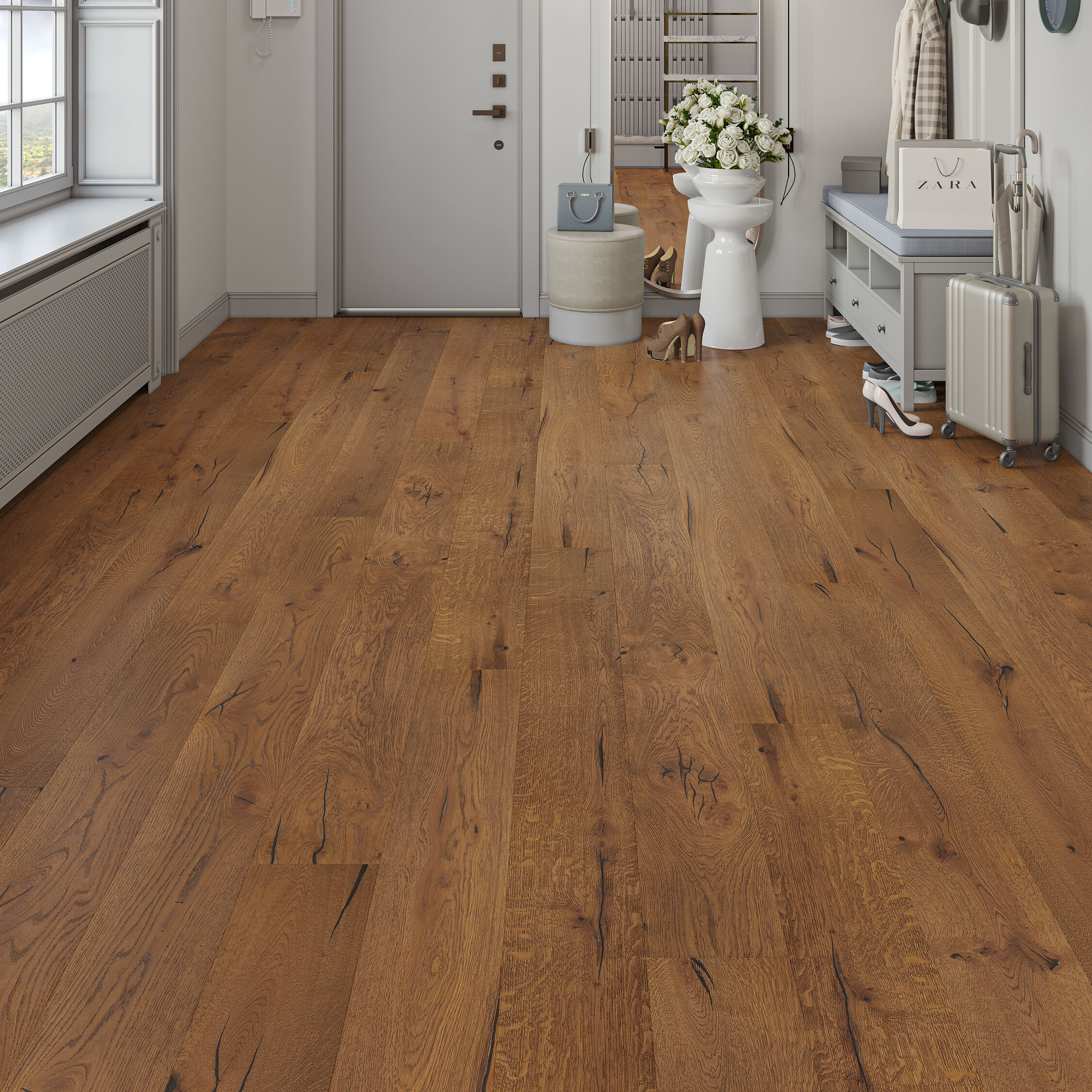 Luxury Flooring Dark Engineered Oak Distressed & Lacquered Flooring - 15mm x 2200mm x 220mm