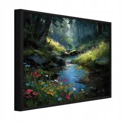 BILDER mit Rahmen Wald Fluss Grün 120x80 cm