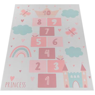 Kinderteppich PACO HOME "Bino 585", beige (creme), B:200cm H:4mm L:200cm, Polyester, Teppiche, Kinderteppich, Spielteppich, Kurzflor, Motiv Regenbogen & Hüpfkästchen