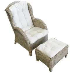 Lex Relax Rattan Ohrensessel Hocker Polster In & Outdoor Gartensessel Kaminsessel