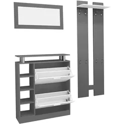 Garderobenset Schuhschrank 2 Einlegeböden Wandpaneele Spiegel Ablage Verstellbar Aufbewahrung Foyer Flur Modern Grau 80x25x96