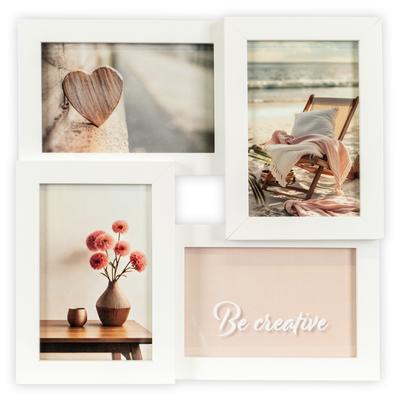 Bilderrahmen Collage QUEENCE "Rahmen 3D Holz in weiß", weiß, B:29cm H:29cm T:3cm, MDF, Bilderrahmen, Platz für 4 Fotos in 10x15cm