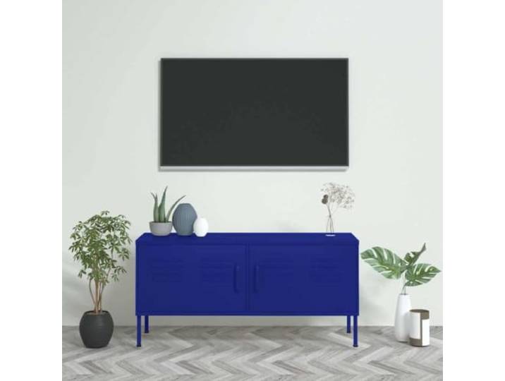 HEFZGDB TV-Schrank Marineblau 105x35x50 cm Stahl mit 2 Türen und Regal, 4 Kabelmanagement-Löcher, Nivellierfüße, robuste Stahlkonstruktion für Wohnzimmer Aufbewahrung