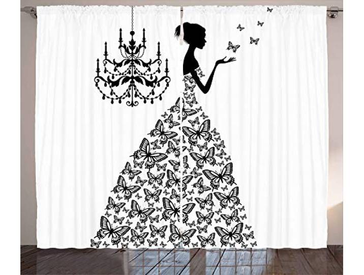ABAKUHAUS Jahrgang Rustikaler Gardine, Liebe Land-Hochzeit, Schlafzimmer Kräuselband Vorhang mit Schlaufen und Haken, 280 x 245 cm, Schwarz-Weiss
