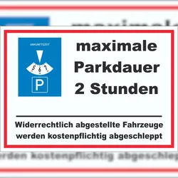 HB-Druck maximale Parkdauer 2 Stunden Parkplatz Aufkleber A9 (37x52mm)