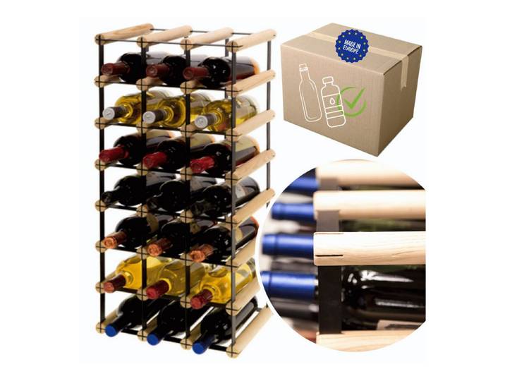 Modo24 Weinregal RW8 Flaschenregal Metall - Holz Flaschenständer 1 bis 81 Flaschen, Weinregal Modular Flaschenregal Weinständer Flaschenständer