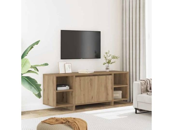 QZZCED TV-Schrank, Holztechnik, Eiche, Artisan, TV-Schrank, stabile Struktur, 2 Türen, Regale, Organisation, 130 x 35 x 50 cm