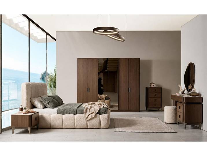 JVmoebel Schlafzimmer-Set Doppelbett Nachttisch Schrank Schminktisch Schminkspie neu, (6-tlg), Made in Europa