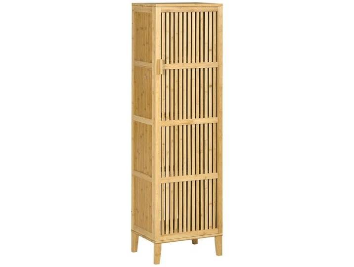 Meuble de rangement - HOMCOM - en bambou armoire 4 niveaux porte design à lamelles salle de bain salon - bambou - 40x30x140cm
