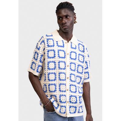Kurzarmhemd REDEFINED REBEL "Redefined Rebel Shirt RRFabian Shirt Crochet BOXY FIT", Herren, Gr. S, bunt (victoria blau), Web, 100% Acryl, Hemden