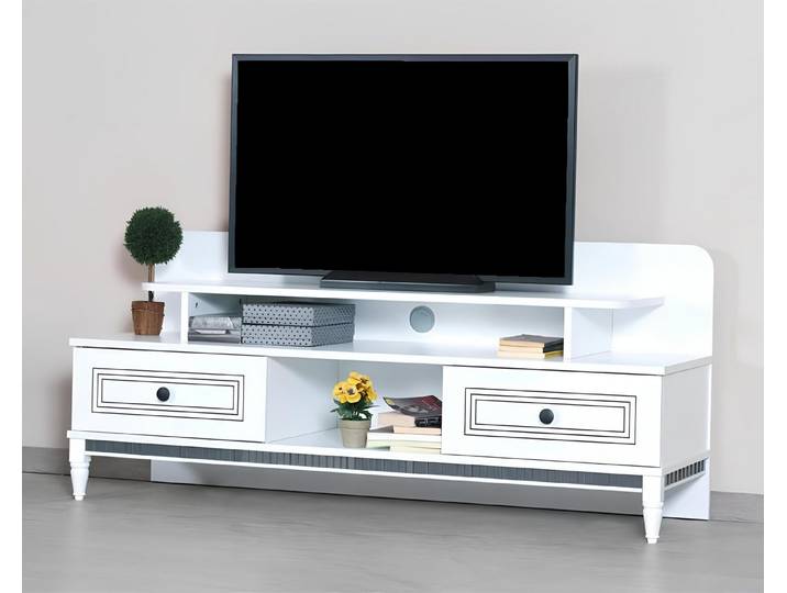 Xlmoebel TV-Schrank Weißer TV-Ständer aus Holz mit Stauraum für Elektronikgeräte (TV Ständer) Hergestellt in Europa