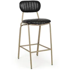 Barhocker Addy aus Kunstleder, Retro Chic Design mit Rückenlehne, schwarz, pulverbeschichtetes Metallgestell