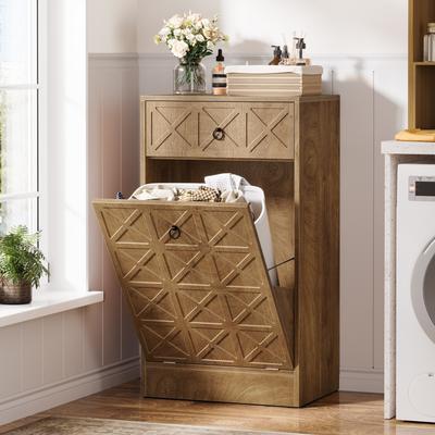 1Easylife 13 Gallon Laundry Hamper Cabinet, Wooden Tilt-Out Hidden Laundry Hamper