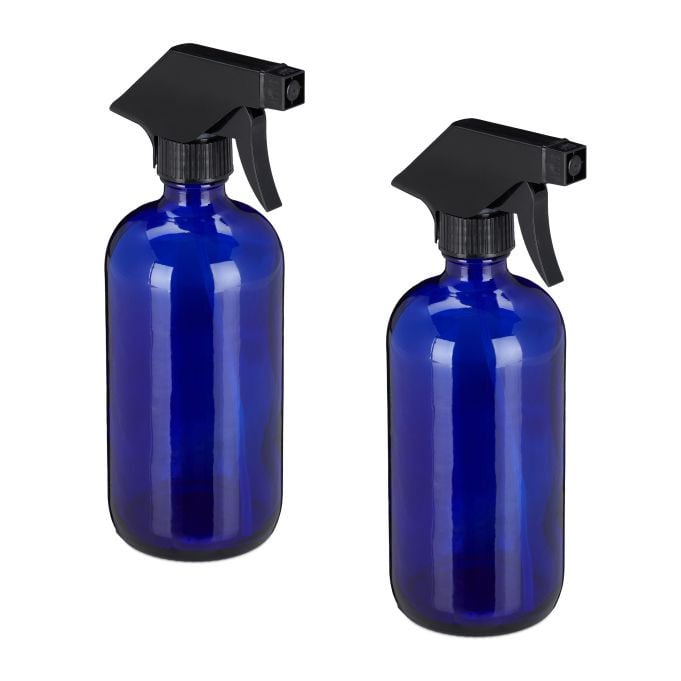Relaxdays Set van 8 Glazen Spuitflesjes, Blauw, 500 ml