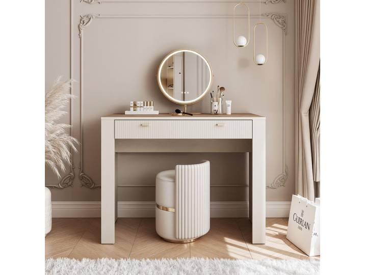 Idohome Coiffeuse\, console avec tiroir\, table de maquillage\, table de coiffure\, commode de maquillage moderne\, couleur cachemire/chêne whisky - Avena