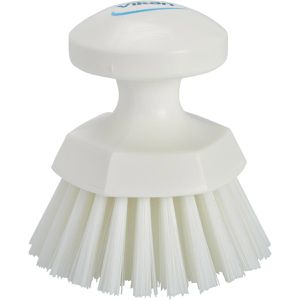 Vikan Spülbürste Runde Handbürste, Kunststoffgriff mit PBT-Borsten, weiß, Länge 11 cm