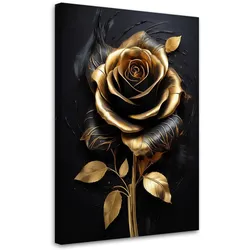 LEINWANDBILD Rose Blumen Gold Schwarz Glamour 80x120cm