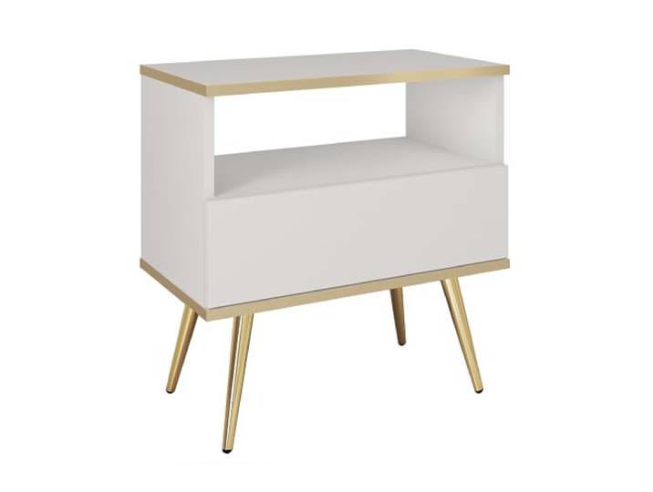 Komodee Nachttisch Banff Weiß 135x30x32 cm Nachttisch Banff S54 - Weiß - Goldene Akzente - Schublade - Breite 54 cm, Höhe 59 cm, Tiefe 39 cm