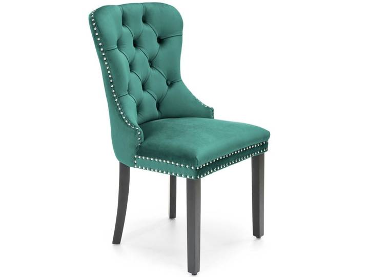 Chaise capitonnée verte en velours de polyester avec pieds noirs