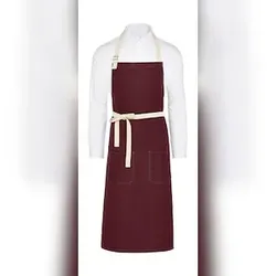 SANTORINI - Contrasted Bib Apron with Pocket: One Size / Burgundy