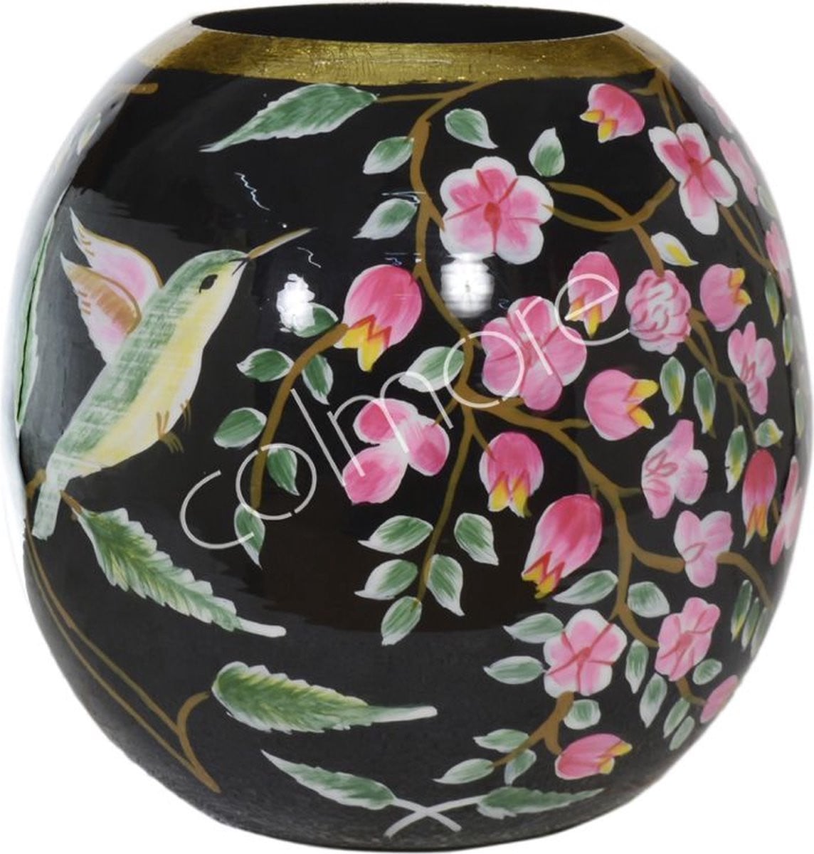 Colmore door Diga handbeschilderde vaas met bloemen zwart B: 24 cm, D: 24 cm, H: 24 cm