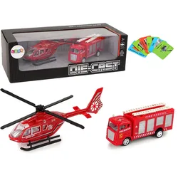Feuerwehr-Hubschrauber Nachziehset Rot