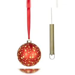 Lumineo Micro LED Glaskugel 14cm warmweiß Kupfer Glas Timer Batteriebetrieb Leuchtkugel Weihnachtsdeko Hängedekoration mit Weihnachtssternen Rot