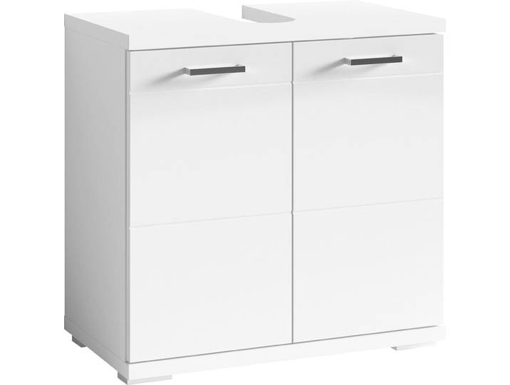 Waschbeckenunterschrank BYLIVING Nebraska , weiß (weiß, hochglanz weiß), B:60cm H:59cm T:31,5cm, FSC-zertifizierter Holzwerkstoff, MDF, Schränke, Waschbeckenunterschrank, Breite 60 cm, mit Hochglanzlackierung und verchromten Metallgriffen
