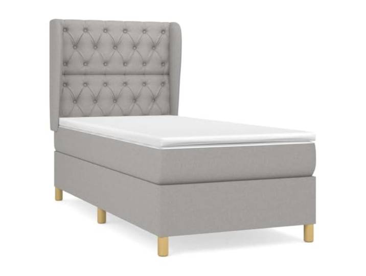 PUGYNBK Boxspringbett mit Matratze, Hellgrau, 80 x 200 cm Verstellbares Kopfteil, Taschenfederkerne, mittlere Festigkeit, gepolstert