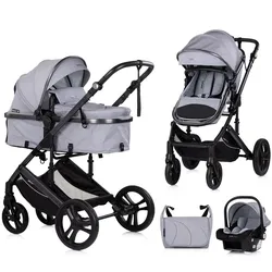 Chipolino Kinderwagen 3 in 1 Amore Babyschale Adapter Wickeltasche Fußabdeckung hellgrau