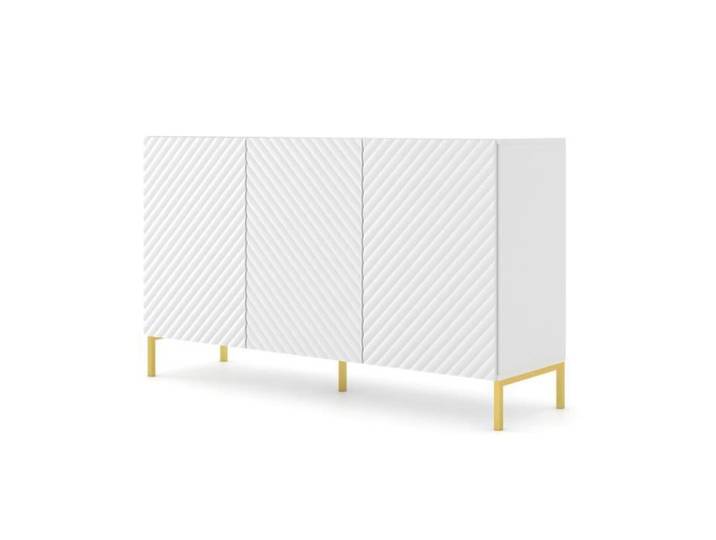 Commode SURF 150 cm Buffet 3D blanc mat sur pieds dorés