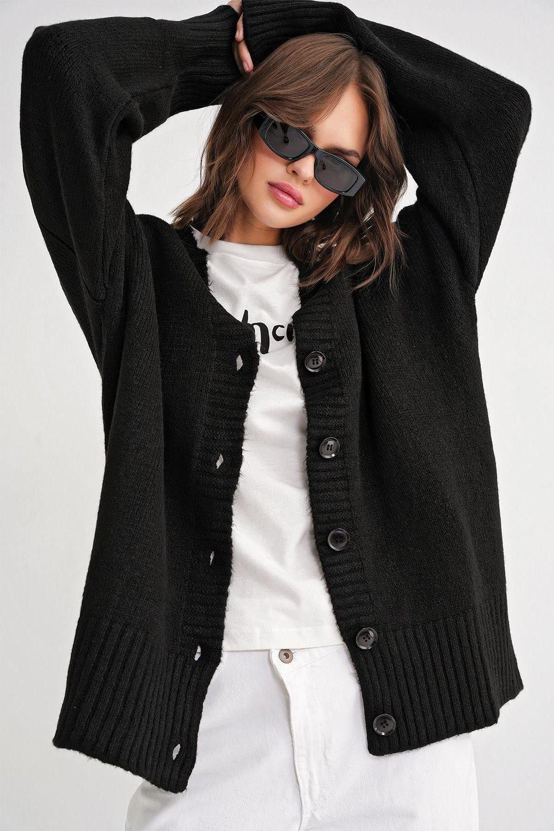 Knopf-Front V-Ausschnitt Rippstrick-Cardigan