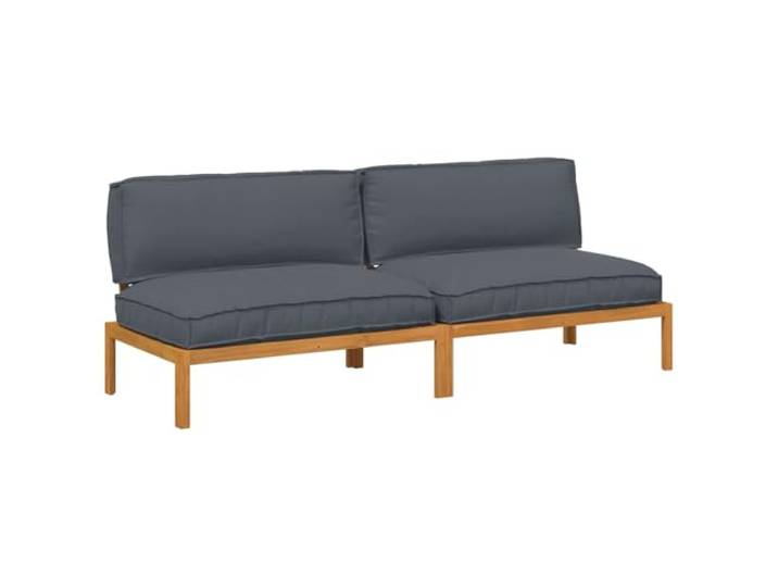 PUGYNBK Sofa-Set, 2-teilig, Anthrazit, Akazienholz, massiv Modular, Oxford-Gewebe, wetterfest, maximal 110 kg pro Sitz