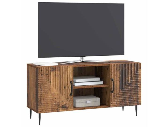 GKHPYURE TV-Schrank aus antikem Holz, 102 x 34,5 x 50 cm Verstellbare Einlegeböden, konische Metallbeine, schwarze Griffe, pflegeleicht