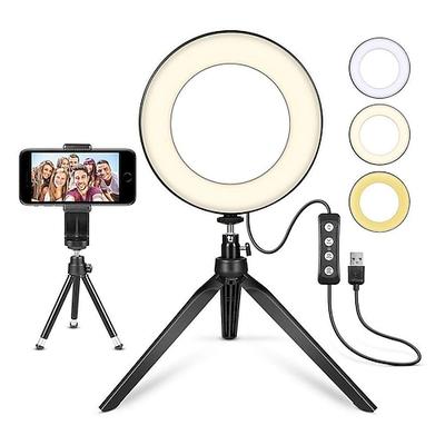 LED-Ringlichtlampe 6 15 cm Desktop-Stativ für YouTube-Video-Make-up Tiktok Mini-LED-Kameralicht mit Handyhalter mit 3 Lichtmodiamp; 11 Helligkeitsstufe