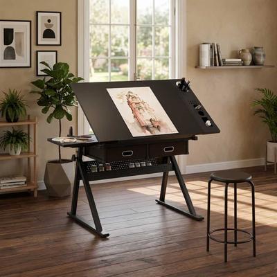 Aura Adjustable Drawing Drafting Table Desk with 2 Drawers