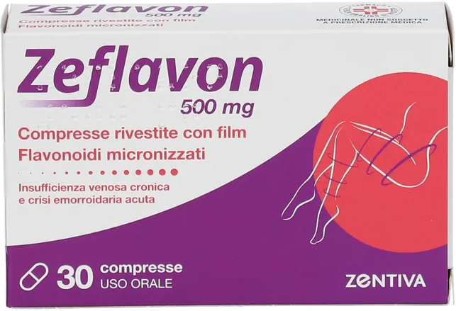 ZENTIVA ITALIA Srl Zeflavon 500mg Flavonoidi micronizzati per Insufficienza Venosa e Crisi Emorroidaria, 30 Compresse
