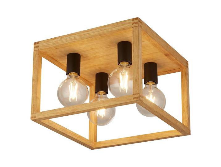 Plafonnier Square 36 x 25 x 36cm Noir Bambou naturel E27