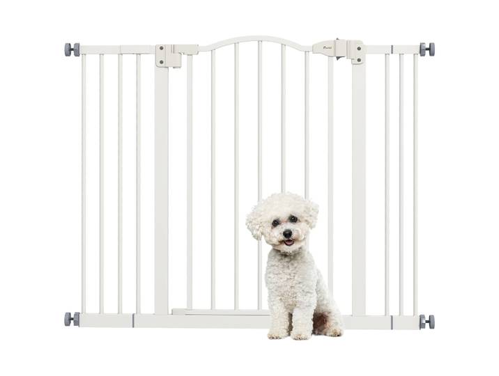 Barrière de sécurité pour chien Pawhut avec largeur réglable 76-104 cm, barrière de sécurité pour chien avec 2 extensions, blanche